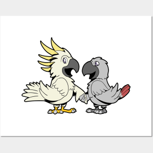 Friends for life - cockatoo and grey parrot Posters and Art